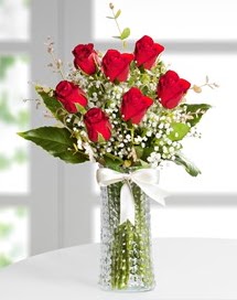 Cam vazoda 7 adet kırmızı gül  Kastamonu çiçek , çiçekçi , çiçekçilik 