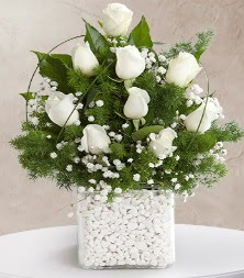 9 beyaz gül vazosu  Kastamonu çiçek satışı 