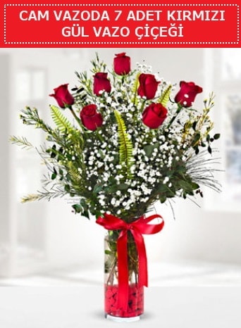 Cam vazoda 7 adet kırmızı gül çiçeği  Kastamonu çiçek gönderme sitemiz güvenlidir 